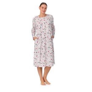 Aria Women’s Sleepwear Nightgown Long Sleeve Velour Cardinal White Size XL